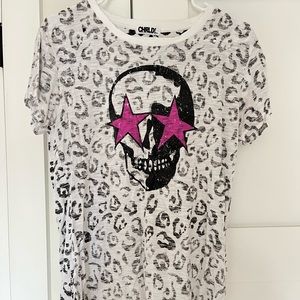 CHRLDR cheerleader distressed skull tee